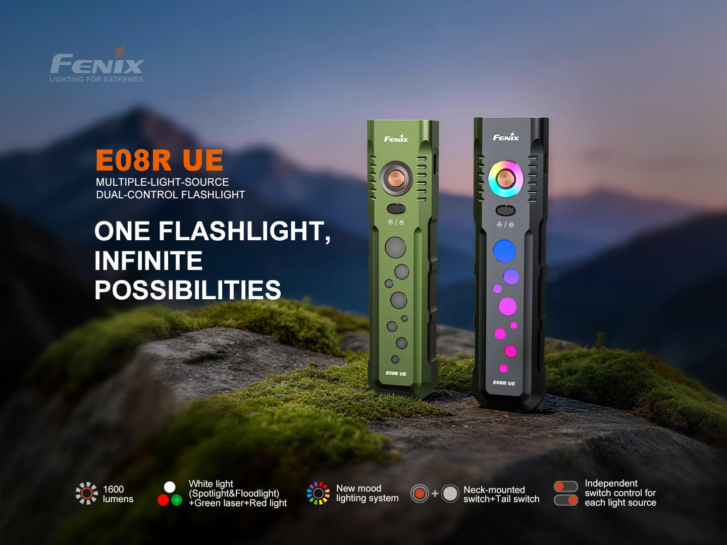Ue Rescue Rwi Fenix E08R UE Multi-Light EDC Flashlight With Red Light & Green Laser ...